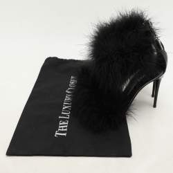 Dolce & Gabbana Black Patent Leather and Turkey Feather Ankle Strap Sandals Size 36