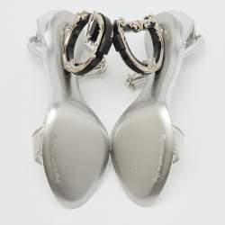 Dolce & Gabbana Silver Leather Keira Baroque DG Heel Ankle Strap Sandals Size 38