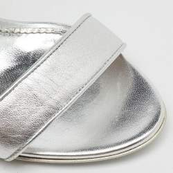 Dolce & Gabbana Silver Leather Keira Baroque DG Heel Ankle Strap Sandals Size 38