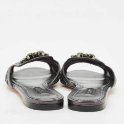 Dolce & Gabbana Metallic Lace and Leather Bianca Flat Sandals Size 38