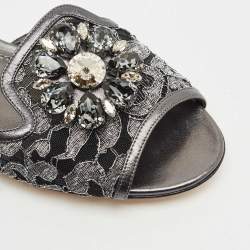 Dolce & Gabbana Metallic Lace and Leather Bianca Flat Sandals Size 38