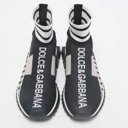 Dolce & Gabbana Black Knit Fabric Sorrento High Top Sneakers Size 37.5