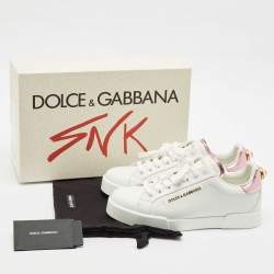Pre Owned Dolce & Gabbana White/Pink Leather Portofino Low Top Sneakers Size 39
