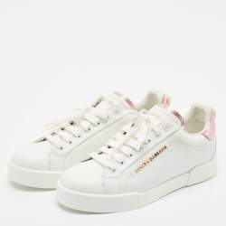 Pre Owned Dolce & Gabbana White/Pink Leather Portofino Low Top Sneakers Size 39