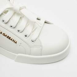 Pre Owned Dolce & Gabbana White/Pink Leather Portofino Low Top Sneakers Size 39