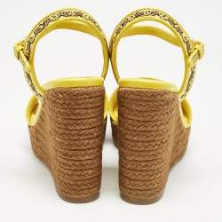 Dolce & Gabbana Yellow Embroidered Canvas Majolica Wedge Sandals Size 38