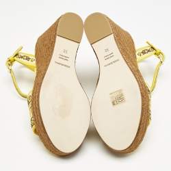 Dolce & Gabbana Yellow Embroidered Canvas Majolica Wedge Sandals Size 38