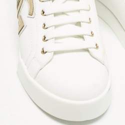 Dolce & Gabbana White/Gold Leather Portofino DG Logo Sneakers Size 39