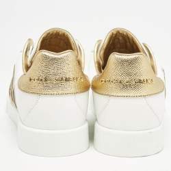 Dolce & Gabbana White/Gold Leather Portofino DG Logo Sneakers Size 39