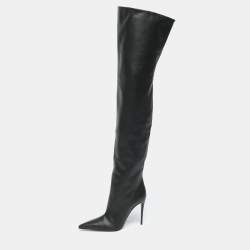 Dolce & Gabbana Black Leather Over Knee Boots with Garter Belt Size 39