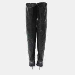 Dolce & Gabbana Black Leather Over Knee Boots with Garter Belt Size 39