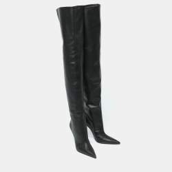 Dolce & Gabbana Black Leather Over Knee Boots with Garter Belt Size 39