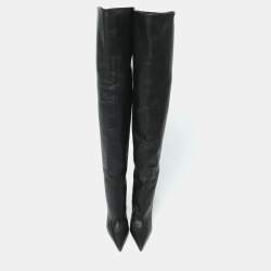 Dolce & Gabbana Black Leather Over Knee Boots with Garter Belt Size 39