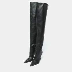 Dolce & Gabbana Black Leather Over Knee Boots with Garter Belt Size 39