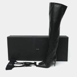 Dolce & Gabbana Black Leather Over Knee Boots with Garter Belt Size 39