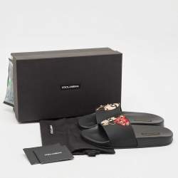 Pre Owned Dolce & Gabbana Black Rubber and Leather Patch Pool Slides Size 37