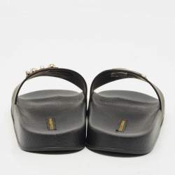 Pre Owned Dolce & Gabbana Black Rubber and Leather Patch Pool Slides Size 37
