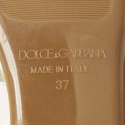Pre Owned Dolce & Gabbana Yellow/White Majolica Print Leather Flat Sandals Size 37