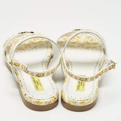 Pre Owned Dolce & Gabbana Yellow/White Majolica Print Leather Flat Sandals Size 37