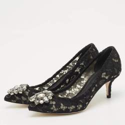 مملوكة مسبقًا حذاء كعب عالي دولتشي أند غابانا بيلوتشي دانتيل بيج مقدمة مدببة مقاس 36.5