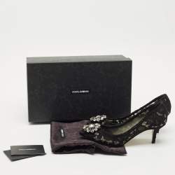مملوكة مسبقًا حذاء كعب عالي دولتشي أند غابانا بيلوتشي دانتيل بيج مقدمة مدببة مقاس 36.5
