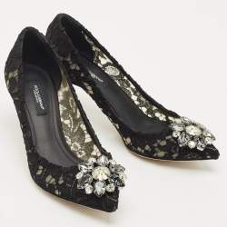 مملوكة مسبقًا حذاء كعب عالي دولتشي أند غابانا بيلوتشي دانتيل بيج مقدمة مدببة مقاس 36.5