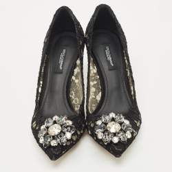 مملوكة مسبقًا حذاء كعب عالي دولتشي أند غابانا بيلوتشي دانتيل بيج مقدمة مدببة مقاس 36.5