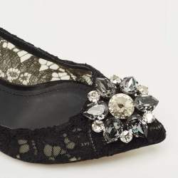 مملوكة مسبقًا حذاء كعب عالي دولتشي أند غابانا بيلوتشي دانتيل بيج مقدمة مدببة مقاس 36.5