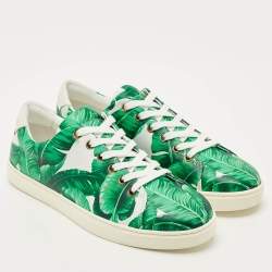 Pre Owned Dolce & Gabbana Green/White Leather Banana Leaf Print Low Top Sneakers Size 39