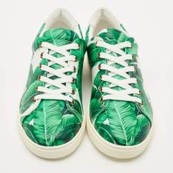 Pre Owned Dolce & Gabbana Green/White Leather Banana Leaf Print Low Top Sneakers Size 39