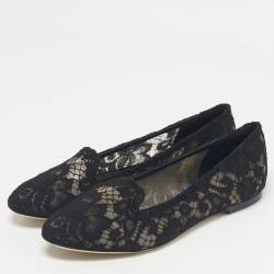 Pre Owned Dolce & Gabbana Black Lace Smoking Slippers Size 39