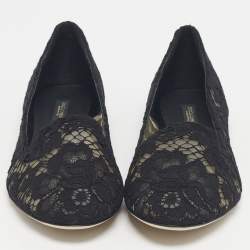 Pre Owned Dolce & Gabbana Black Lace Smoking Slippers Size 39
