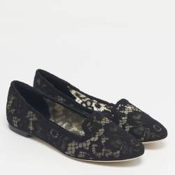 Pre Owned Dolce & Gabbana Black Lace Smoking Slippers Size 39