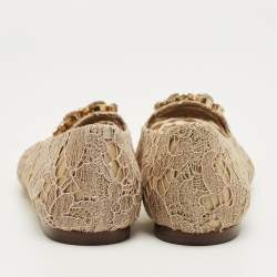 Pre Owned Dolce & Gabbana Beige Lace Taormina Crystal Ballet Flats Size 37