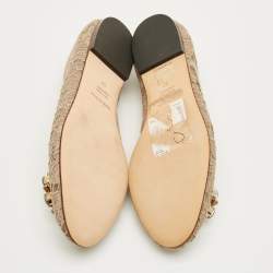 Pre Owned Dolce & Gabbana Beige Lace Taormina Crystal Ballet Flats Size 37