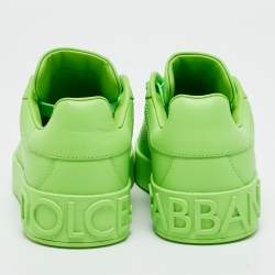 Pre Owned Dolce & Gabbana Green Leather Portofino Lace Up Sneakers Size 37