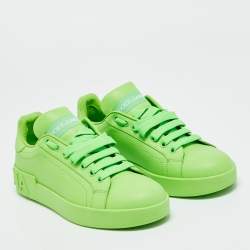 Pre Owned Dolce & Gabbana Green Leather Portofino Lace Up Sneakers Size 37