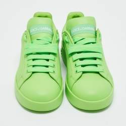 Pre Owned Dolce & Gabbana Green Leather Portofino Lace Up Sneakers Size 37