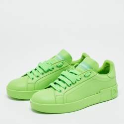 Pre Owned Dolce & Gabbana Green Leather Portofino Lace Up Sneakers Size 37