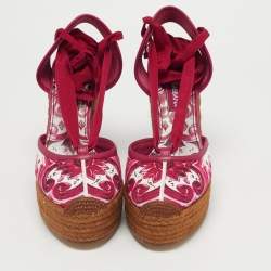 Pre Owned Dolce & Gabbana Multicolor Brocade Fabric Espadrille Wedge Sandals Size 39