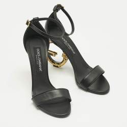 Pre Owned Dolce & Gabbana Black Leather Keira DG Baroque Sandals Size 39