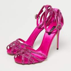 Pre Owned Dolce & Gabbana Pink Satin Crystal Embellished Ankle Strap Sandals Size 40