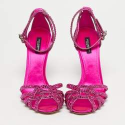 Pre Owned Dolce & Gabbana Pink Satin Crystal Embellished Ankle Strap Sandals Size 40