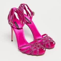 Pre Owned Dolce & Gabbana Pink Satin Crystal Embellished Ankle Strap Sandals Size 40