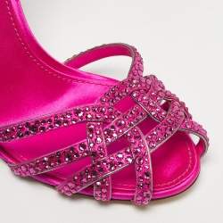 Pre Owned Dolce & Gabbana Pink Satin Crystal Embellished Ankle Strap Sandals Size 40