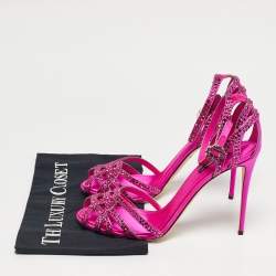 Pre Owned Dolce & Gabbana Pink Satin Crystal Embellished Ankle Strap Sandals Size 40