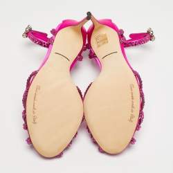 Pre Owned Dolce & Gabbana Pink Satin Crystal Embellished Ankle Strap Sandals Size 40