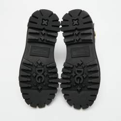 Pre Owned Dolce & Gabbana Black Leather DG Logo Combat Boots Size 37