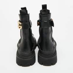 Pre Owned Dolce & Gabbana Black Leather DG Logo Combat Boots Size 37