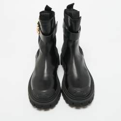 Pre Owned Dolce & Gabbana Black Leather DG Logo Combat Boots Size 37